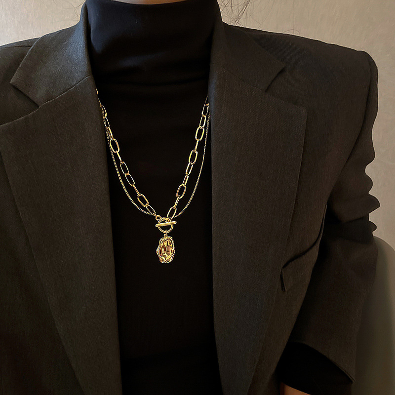fashion style new doublelayer chain OT buckle metal geometric pendant necklacepicture10