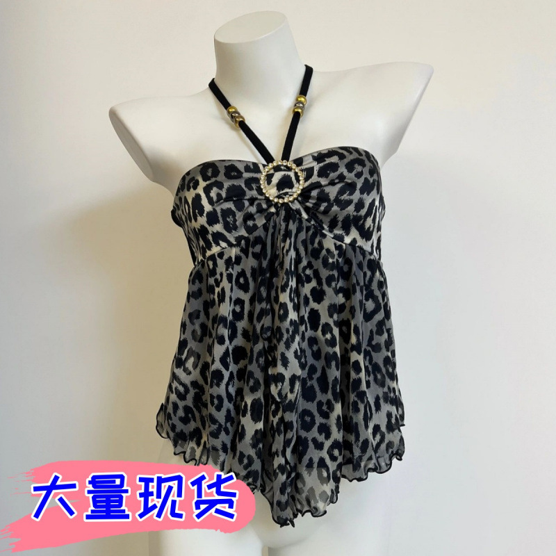 European and American Pure Desire Leopard Print Halter Camisole 2024 Summer New Design Niche Spice Girls Sleeveless Top