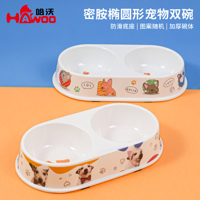 Nuevo Oval de melamina doble tazón de color al por mayor tazón de melamina para mascotas tazón de comida para gatos tazón de perro dispensador de agua Pet Bowl