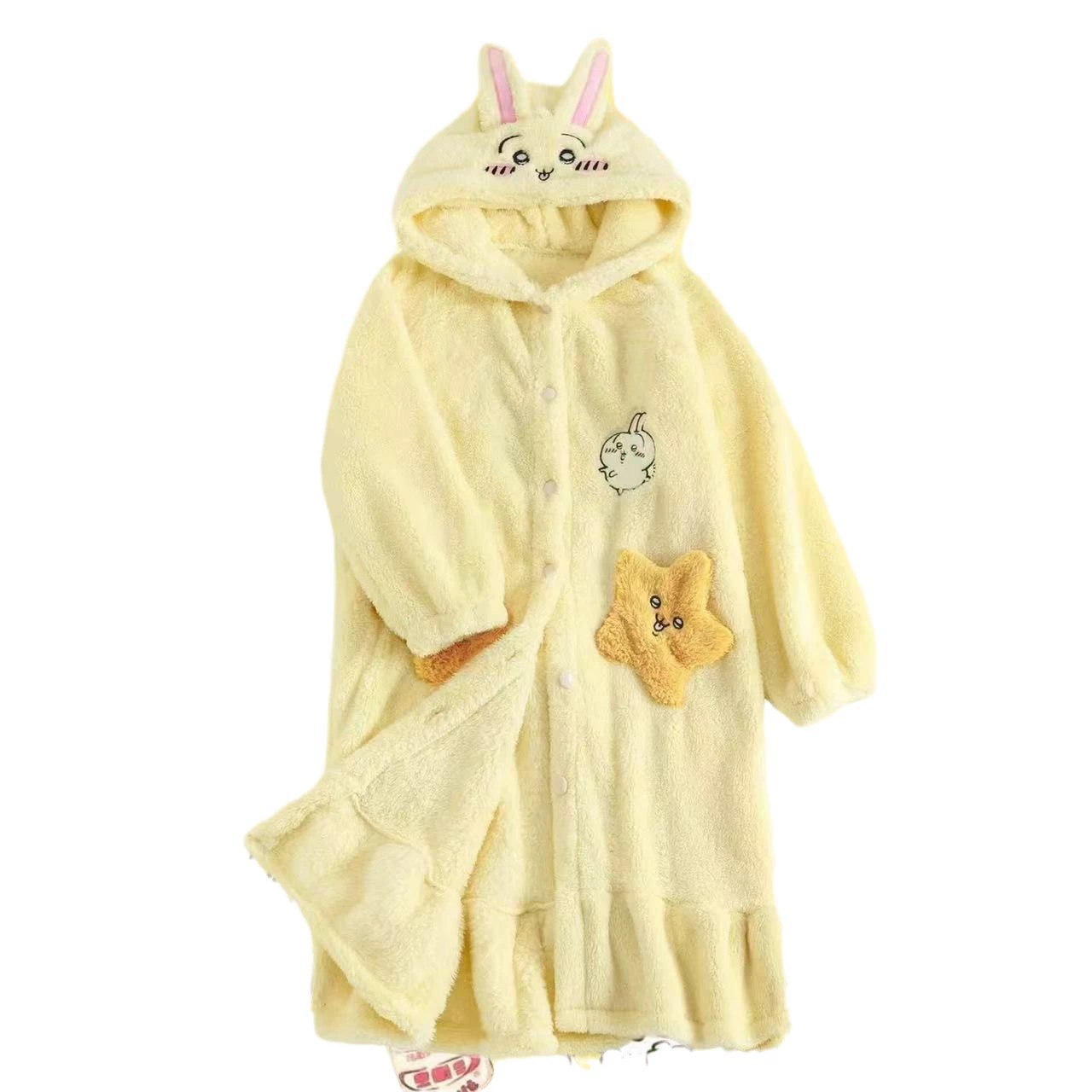 Милый коралловый велюровый зимний халат с капюшоном, тёплая pijama, комплект