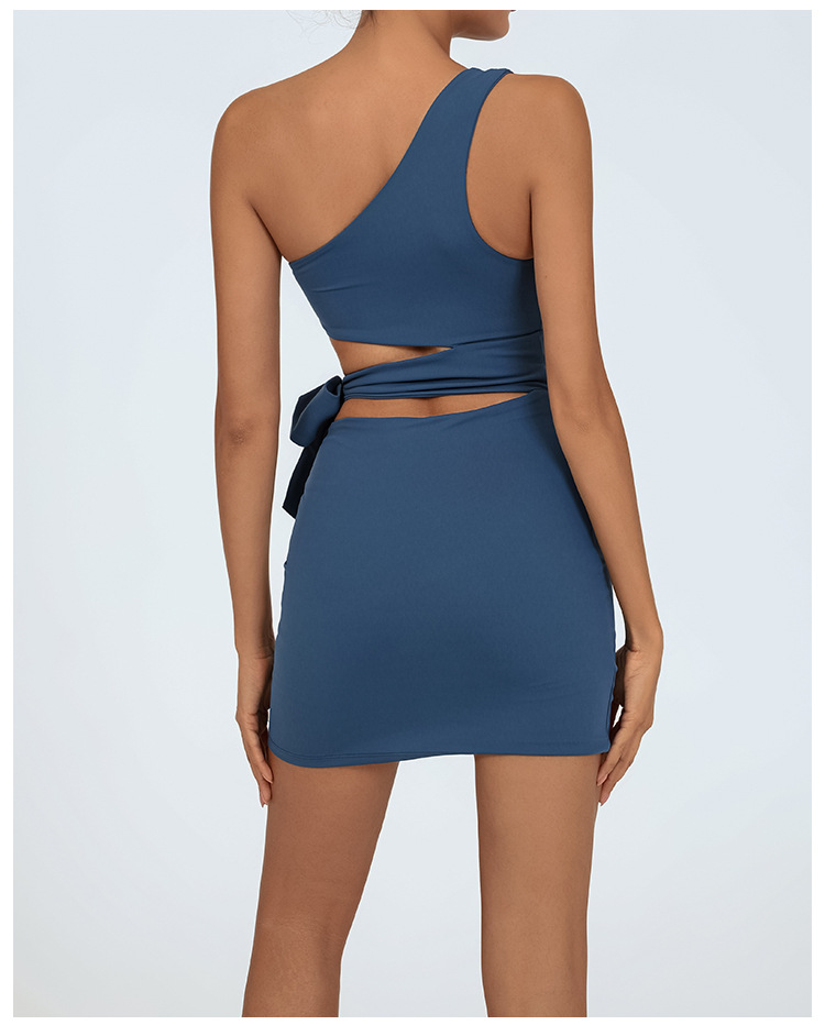 Vestido de una pieza de fitness deportivo europeo y americano transfronterizo con almohadilla para el pecho, falda de tenis de plumas anti-luz desnuda, traje de una pieza de yoga image 7