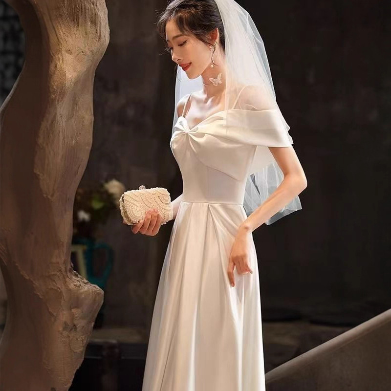 Light Luxury Niche High-End Suspender Evening Dress Bridesmaid Female Registration Registration Beautiful Engagement Light Dress White Dress