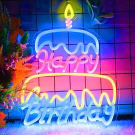 跨境专供生日快乐快乐霓虹灯礼品生日快乐LED生日装饰挂件标识灯