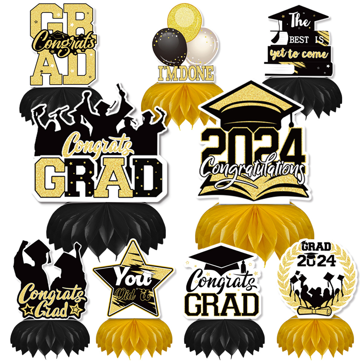 2024毕业季蜂窝摆件装饰 graduation毕业派对蜂窝球摆台教室桌摆