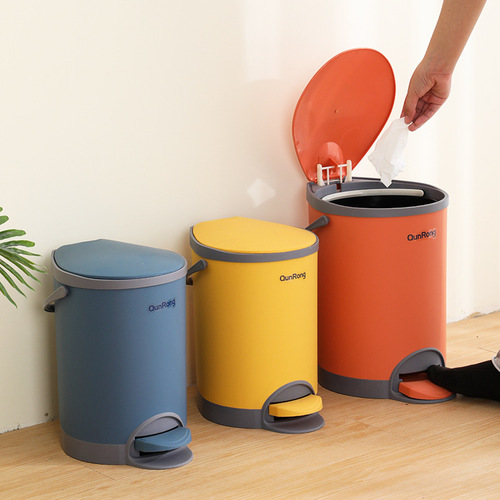 Plastic foot-operated trash can household foot-operated slow-down paper basket large covered living room kitchen bathroom trash can