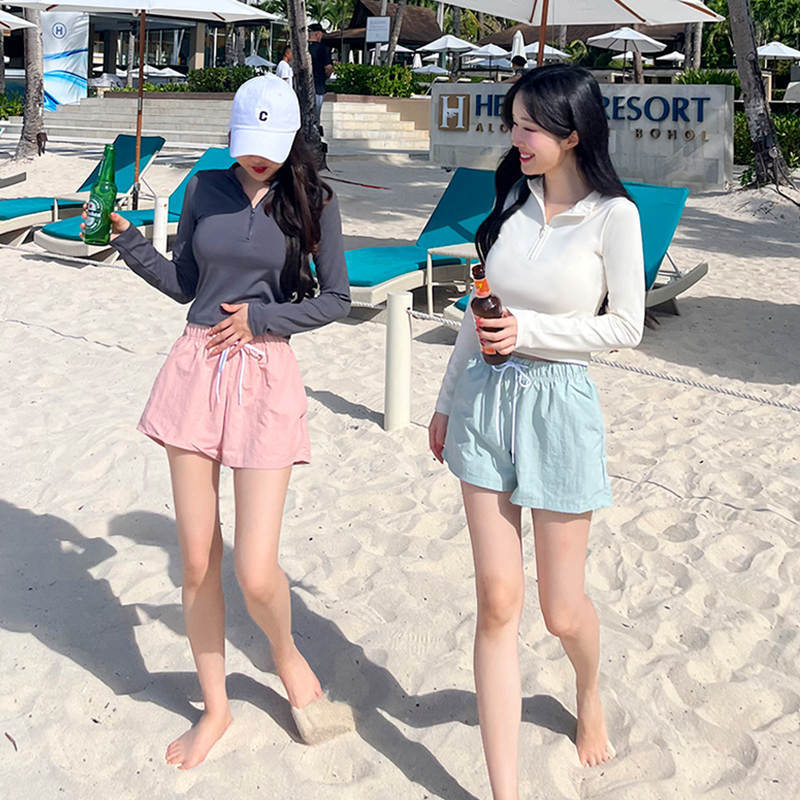 Korean Style Student Style Split Swimsuit for Women, Pure and Slim, Long-Sleeved Shorts, Sun Protection Swimsuit, Swimsuit