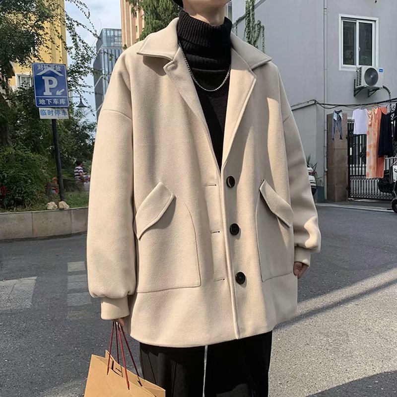 Otoño e Invierno abrigo de lana de los hombres de Hong Kong estilo de moda casual abrigo coreano estilo suelto Ruan Shuai nueva gabardina de longitud media