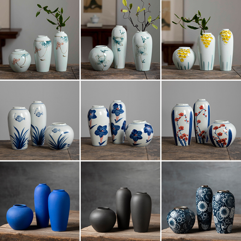 Jingdezhen Hand-painted Ceramic Small Vase suit New Chinese Style Retro Art Modern Style Ornaments Home Decorations