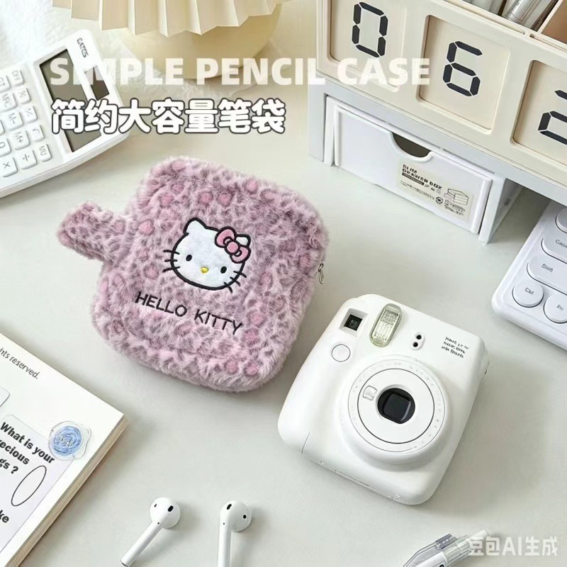 Cute Hellokitty Plush Coin Purse for Female Students, Versatile Pink Portable Instant Camera Storage Bag, Makeup Bag