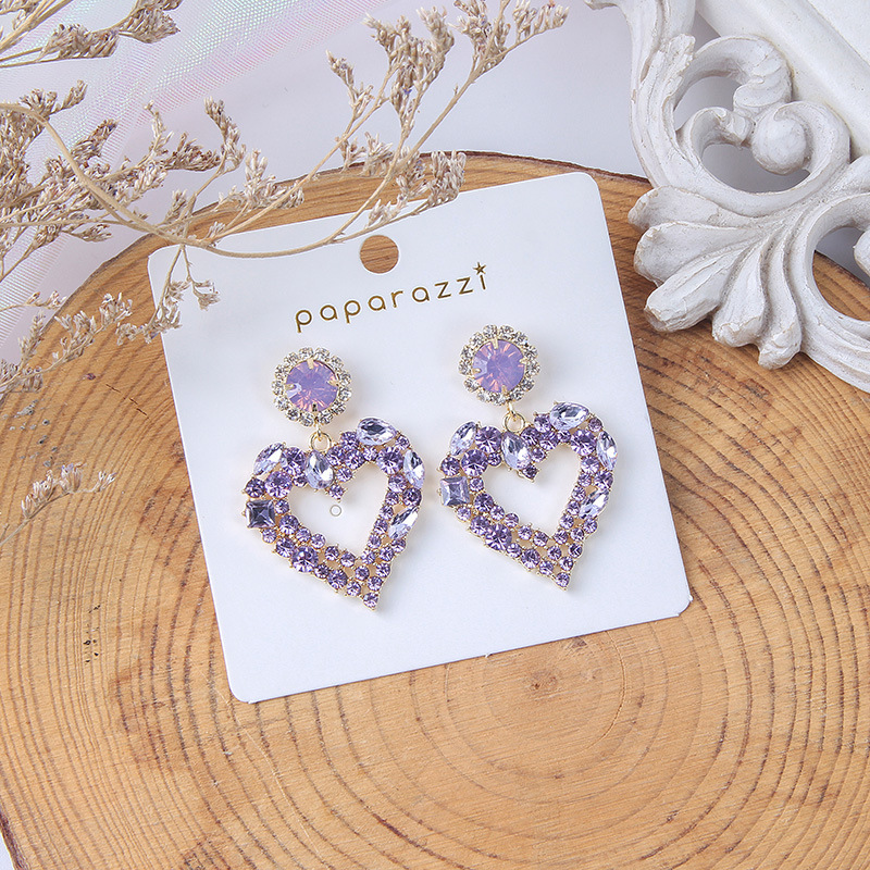 925 Silver Needle South Korea temperament color diamond earrings exaggerated love earrings