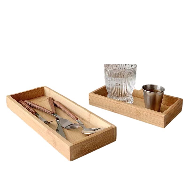 Bandeja rectangular de bambú y madera ins plato de estilo japonés almacenamiento en el hogar postre plato de pastel té y dim sum plato de madera