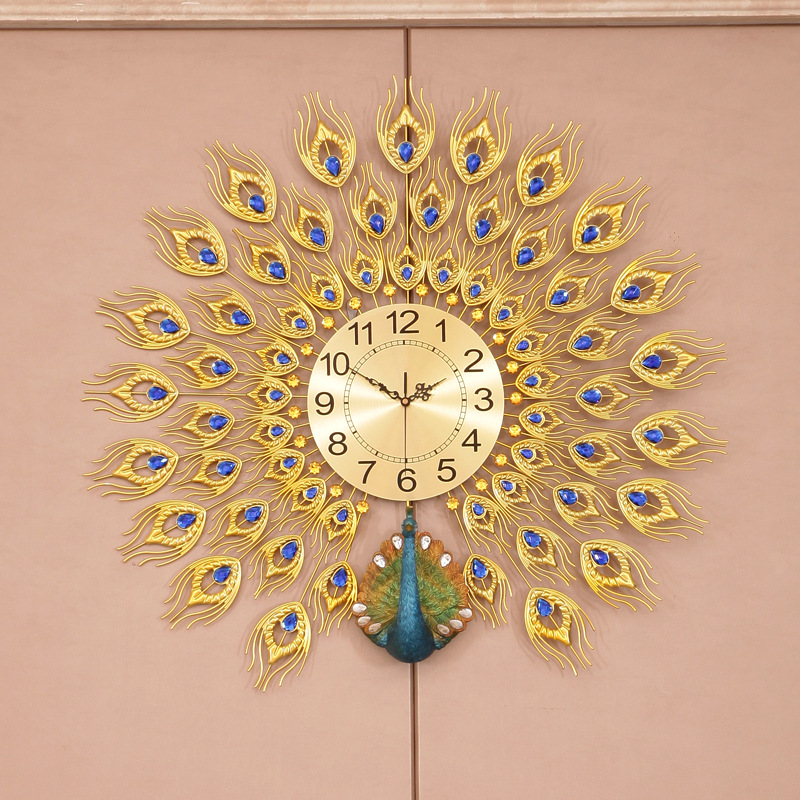 Moda reloj nórdico sala de estar moderno minimalista hogar reloj decorativo montado en la pared Red rojo restaurante creativo Reloj de pared Pavo Real