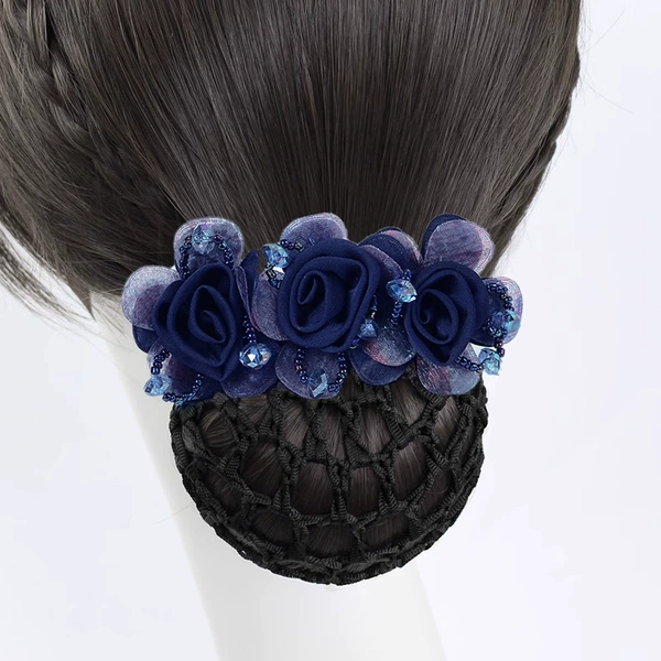 Navy blue three-flower thick mesh head flower