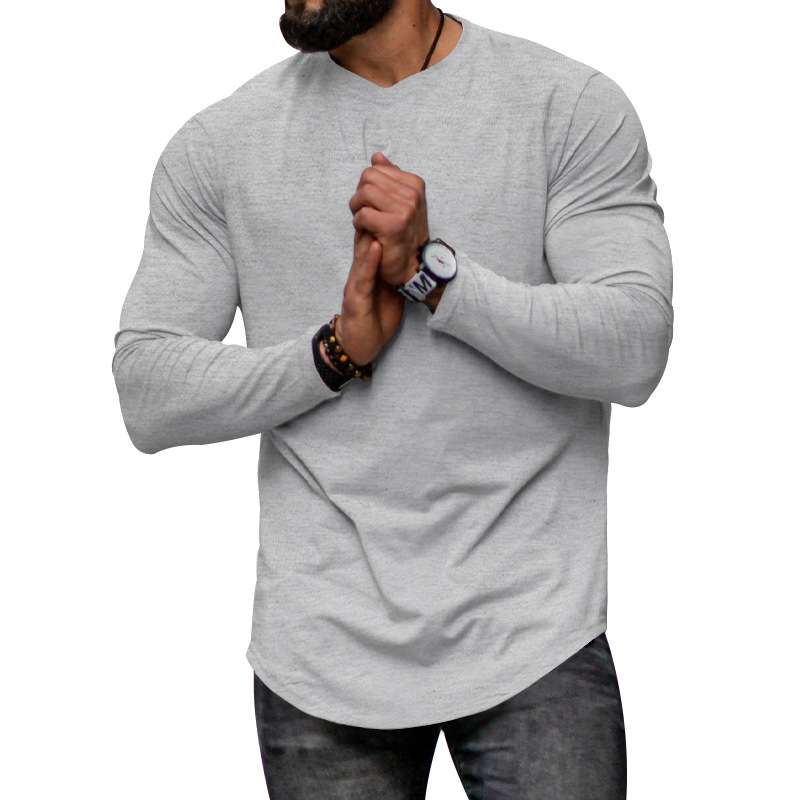 Autumn/Winter Men's 2024 Long sleeved Casual Round Neck Solid Color Top with Bottom T-shirt_senzul.com