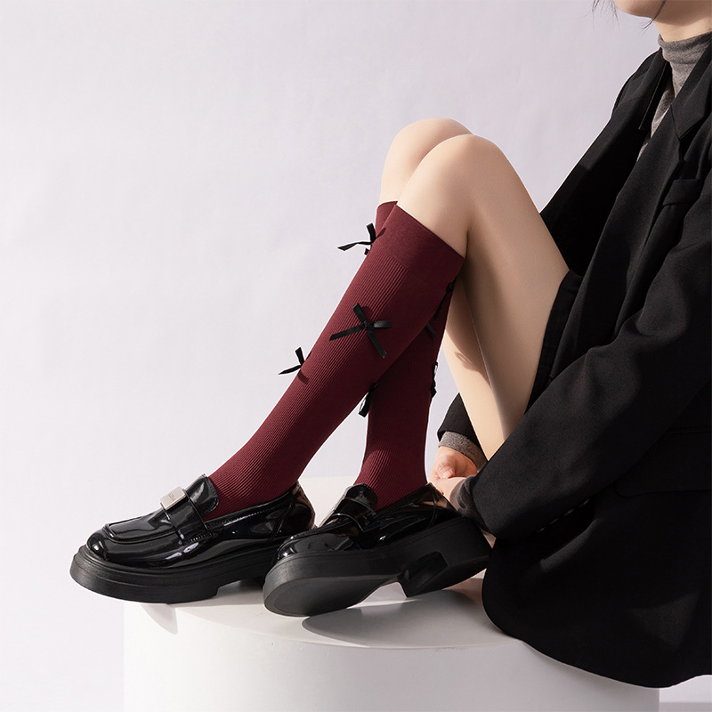 Calcetines de pantorrilla de ballet de primavera y otoño de terciopelo hasta la rodilla arco largo Lolita anchora calcetines de presión roja