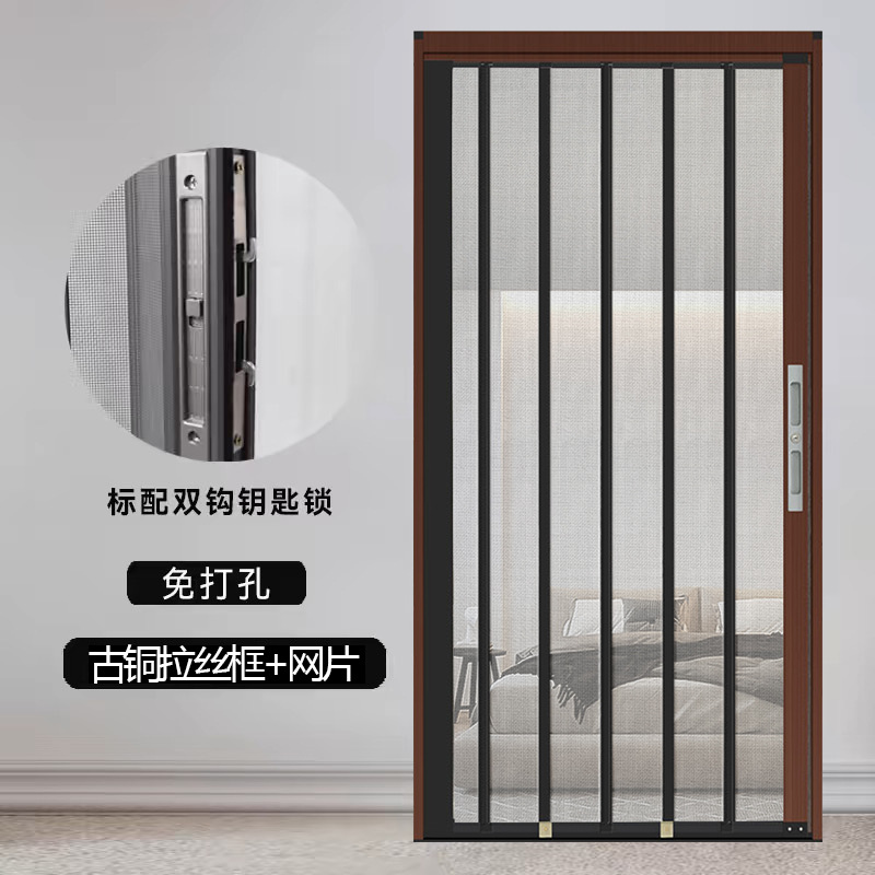 Puerta de pantalla plegable a prueba de mosquitos gatos y perros con cerradura antirrobo invisible retráctil empujador tipo puerta de pantalla de aleación de aluminio personalizada