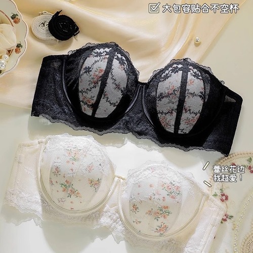 Strapless tube top bra for women, summer thin, large breasts, half-cup top support, anti-sagging, soft steel ring support bra