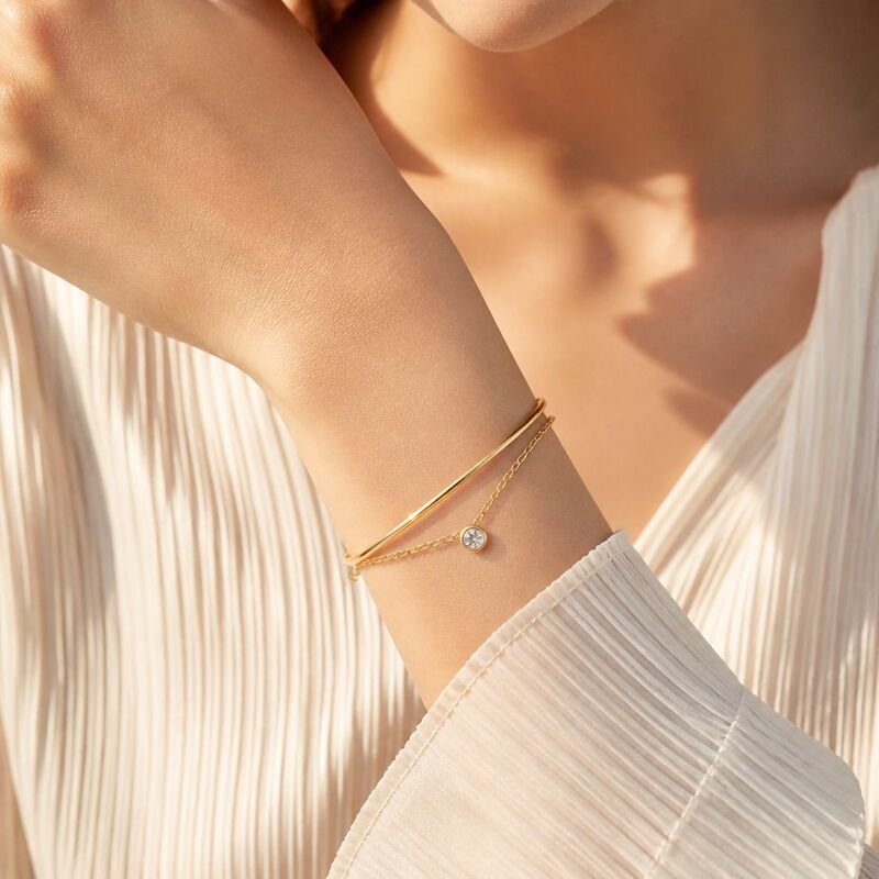 New Titanium Steel Double-Layer Curved Tube Single Diamond Bracelet for Women, Niche Exquisite 18K Gold Simple and Elegant Light Luxury Jewelry