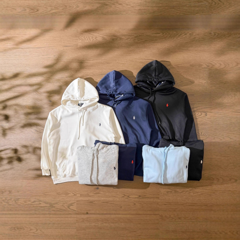 Cross-Border Scanable 7-Color Direct Supply Rl Laff Classic Pony Embroidered Hooded Sweatshirt for Men and Women