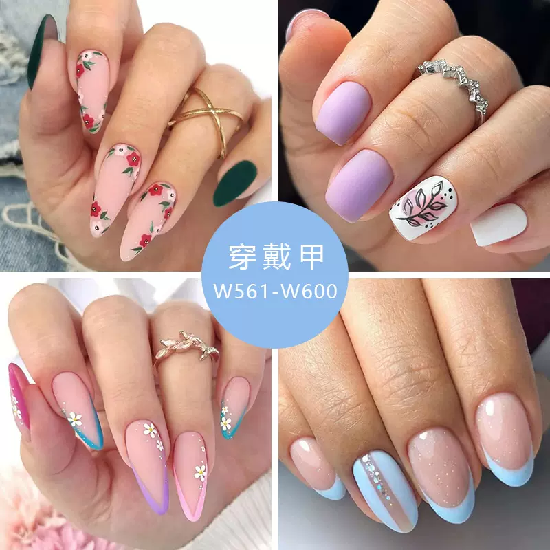 夏季多彩清新可爱花花欧美外贸款假指甲纯色磨砂美甲片时尚穿戴甲