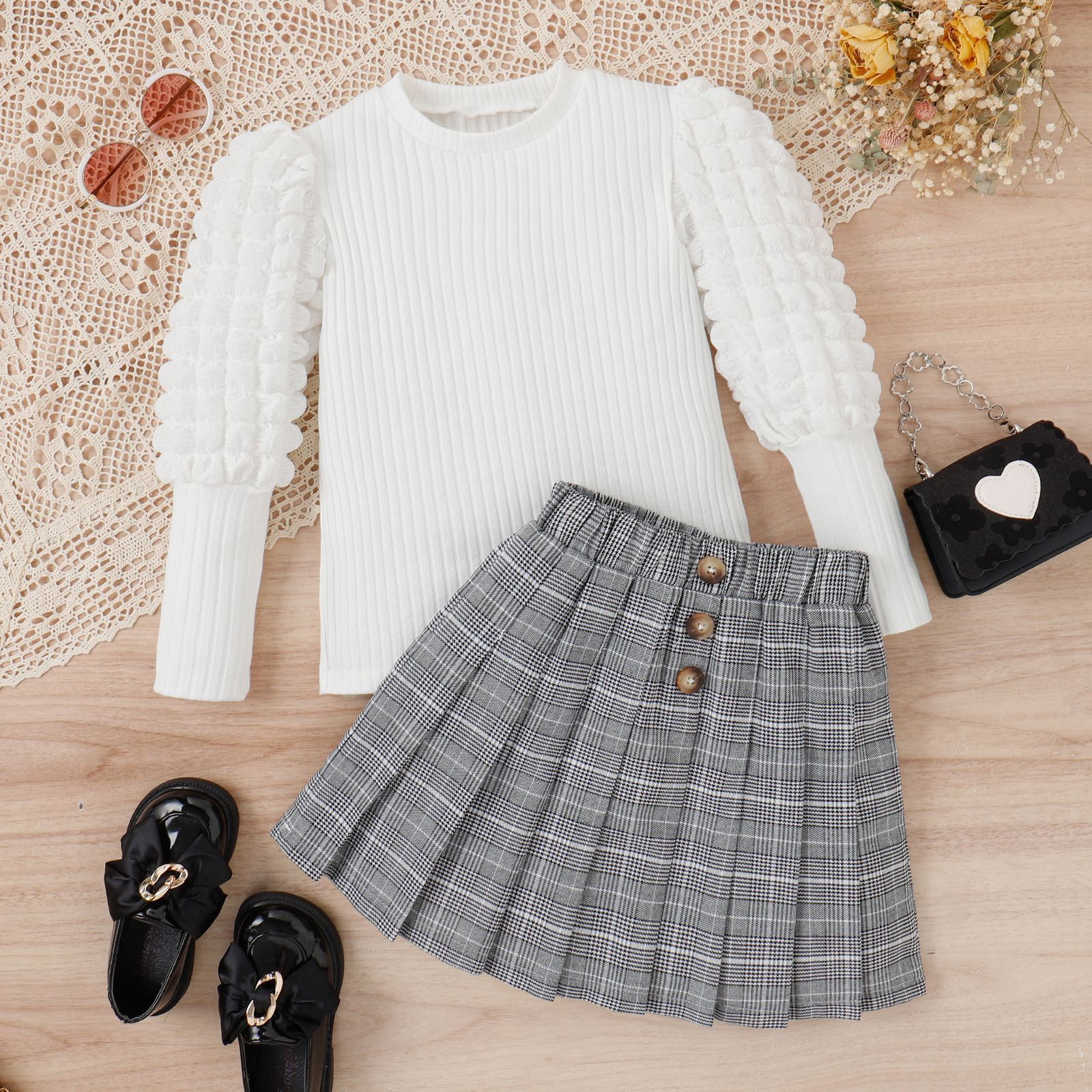 Mode Plaid Coton Filles Vêtements Ensembles display picture 5