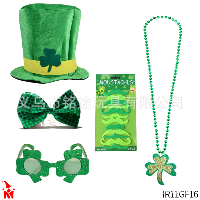 Amazon nuevo Allan Día de San Patricio pajarita trébol gafas Beard Hat Bead Chain conjunto de cinco piezas