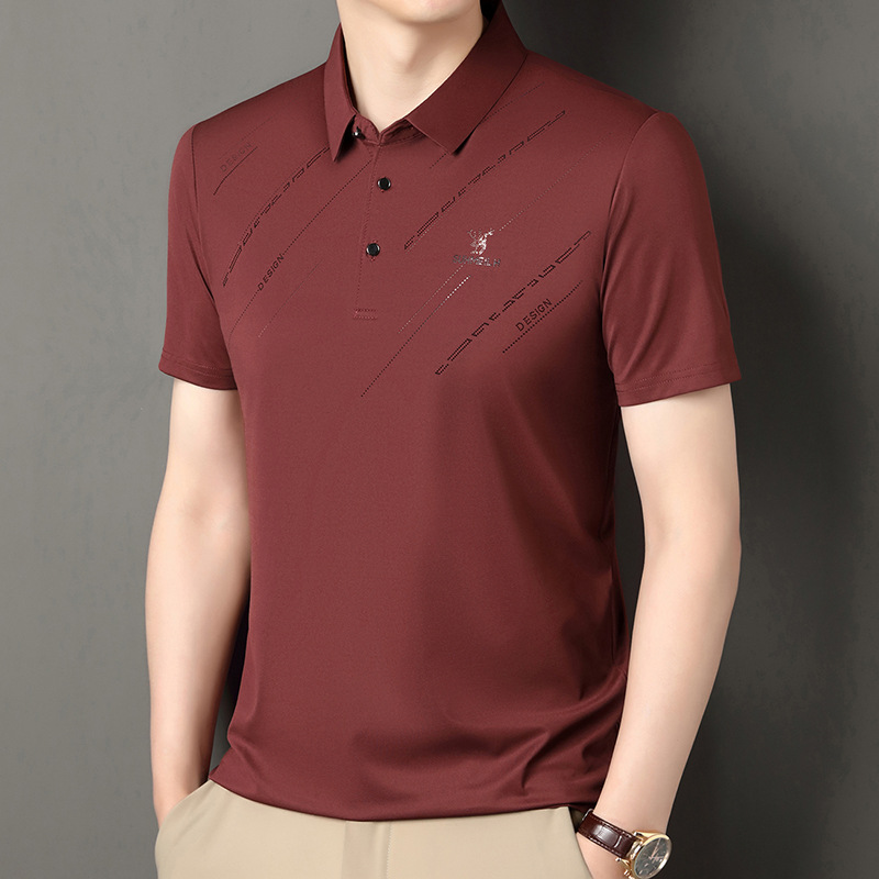 Polo para hombres 2025 nuevo verano seda de hielo seda de morera de negocios chaqueta de moda para hombres camiseta casual universal