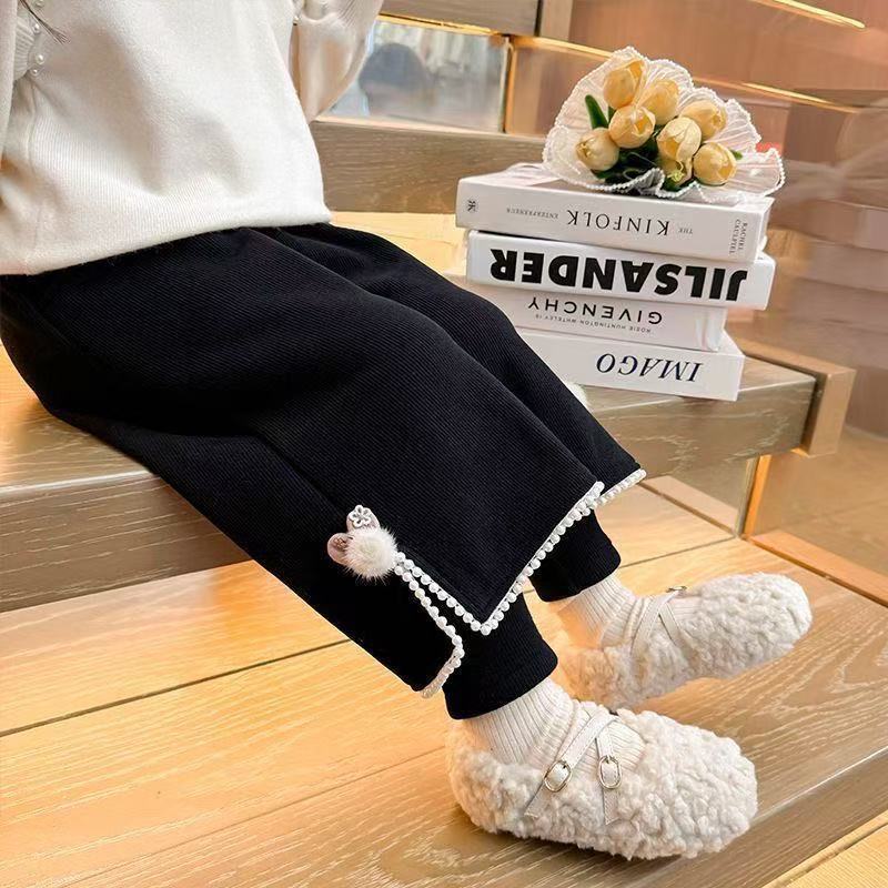 儿童秋冬加绒加厚双层保暖新款韩版休闲时尚假两件裤子女童裤子