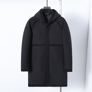 With wool mid-length windbreaker men's autumn and winter thick warm fashion casual hooded coat men's FY8502