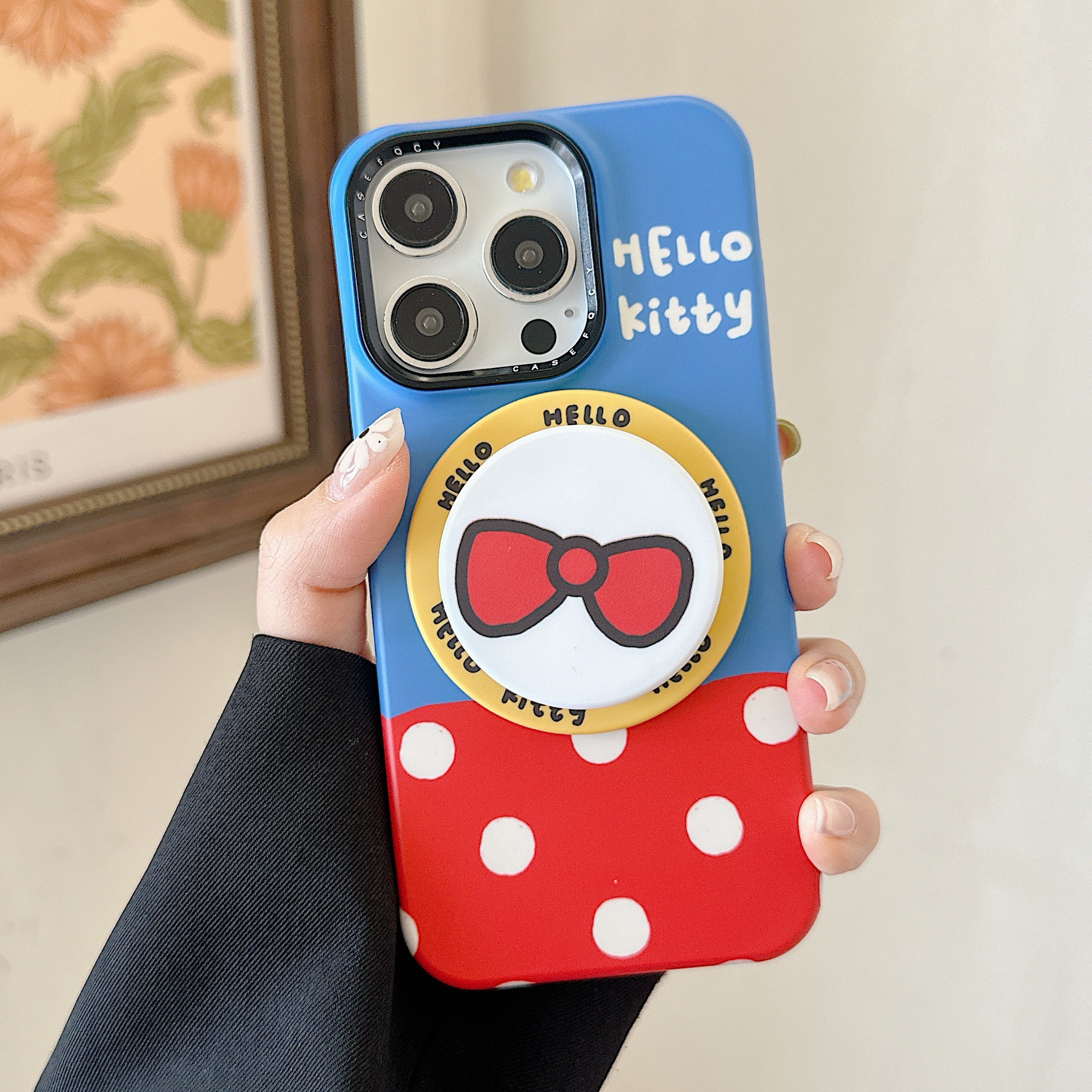 Lindo lazo de punto de onda roja azul para gato KT para Apple 16ProMax funda para teléfono móvil 15Pro magnético 14/13