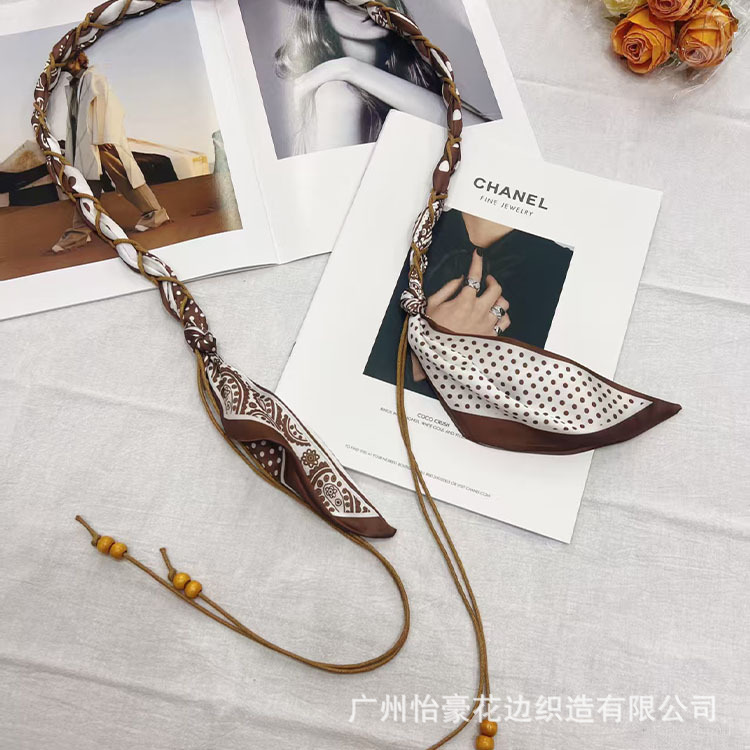 腰带饰品丝巾尼龙蜡绳手工手工编织卡其棕色黑色碎花复古休闲风|undefined