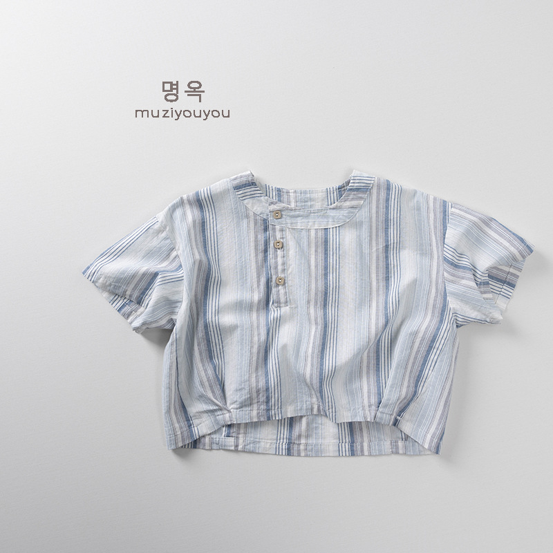 Camiseta Mori coreana de algodón para niños 2025 verano nuevo estilo para hombres y mujeres camisa de bebé de manga corta chaqueta delgada ropa para niños de moda