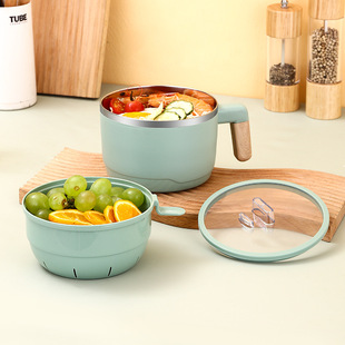 Noodle Bowl 304 Noodle Cup Stainless Steel Fast Food Cup Wooden Handle Vegetable Lattice Drying Basket Soup Bowl Household Lunch Cup for Hair