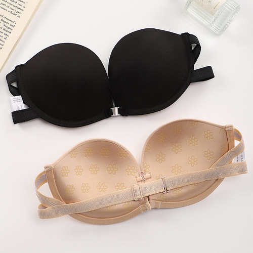 Small-breasted underwear for women, strapless, invisible, adjustable push-up underwear, non-slip, beautiful back, halter neck, tube top, front button bra