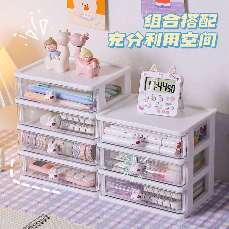 桌面收納盒抽屜式整理兒童髮飾書桌手賬文具學生筆筒置物架