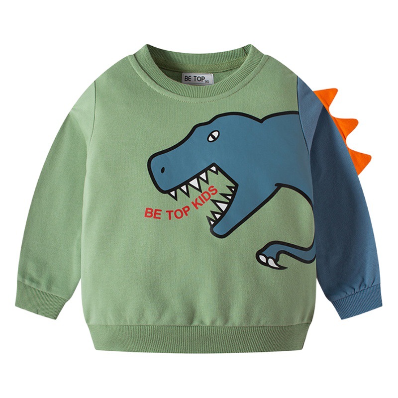 2023 nuevo suéter para niños dibujos animados dinosaurio tridimensional estilo coreano niños algodón ropa para niños al por mayor entrega de una sola pieza