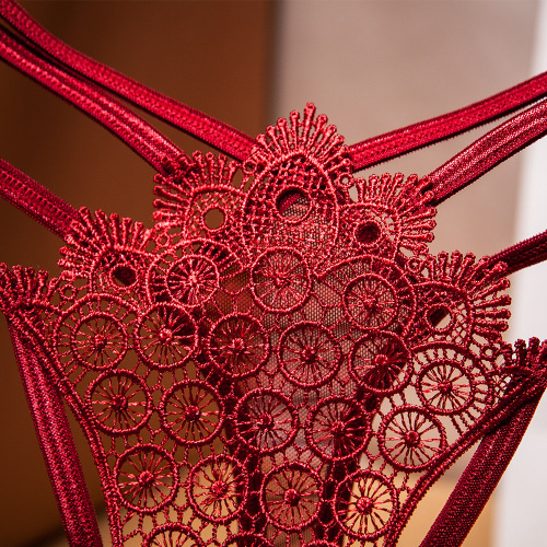 Cross hollow retro embroidered thong women's thin see-through mesh low-waist thin strap seductive sexy underwear 2280