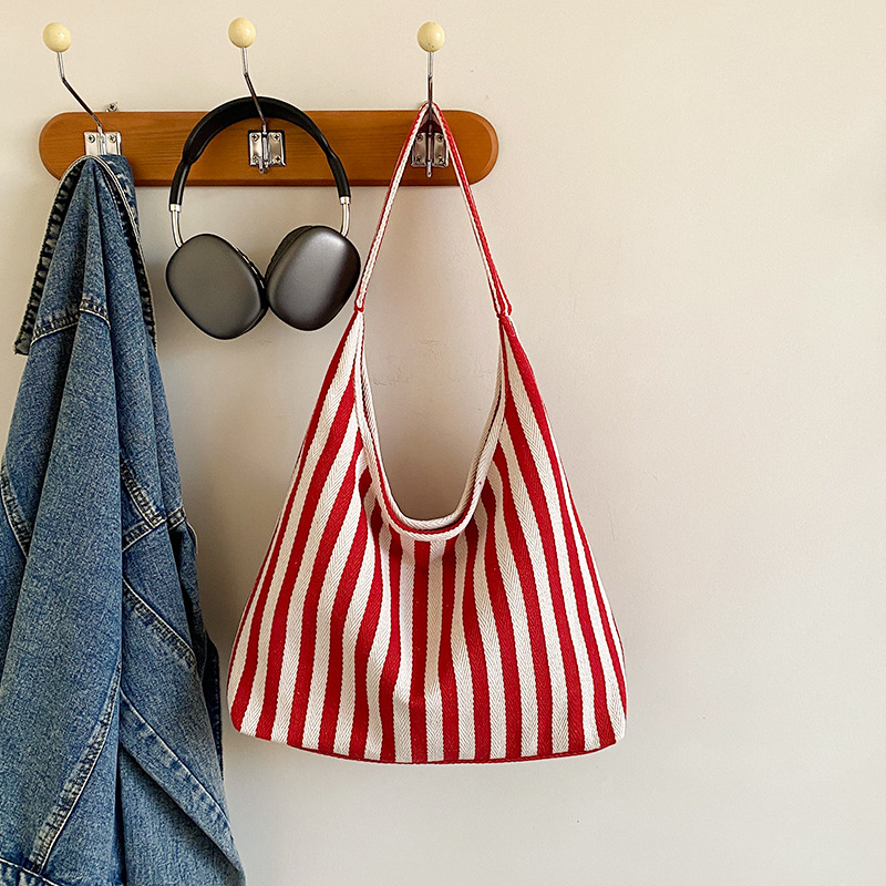 Bolso de lona de doble cara para mujeres 2024 nueva moda tote estriado bolso de hombro de gran capacidad perezoso bolso de mochila