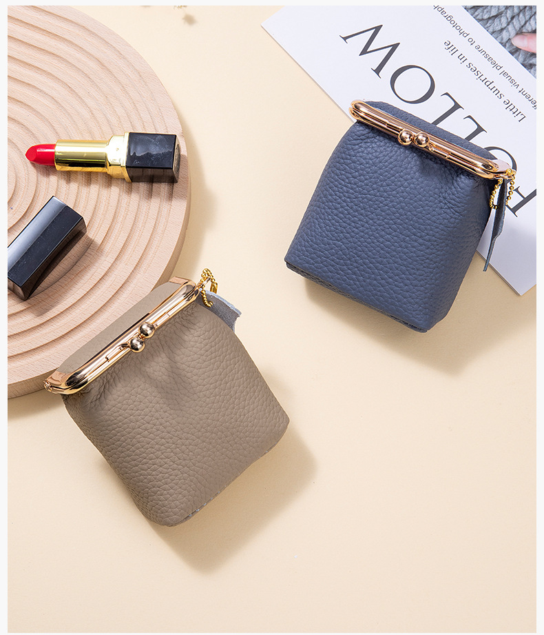 New leather mini mouth red envelope ins style lychee pattern multifunctional lipstick box convenient change coin storage_voghion.com