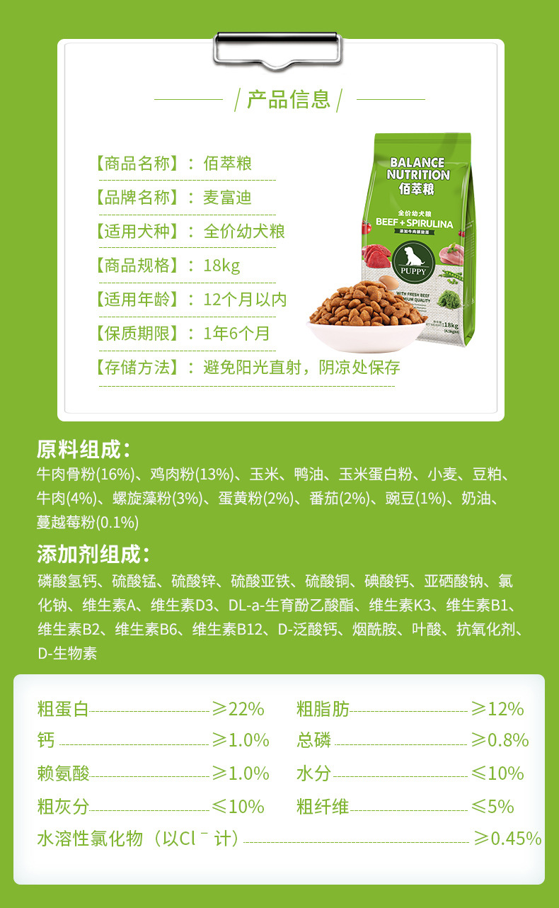 分销麦富迪佰萃成犬粮20kg狗粮40斤牛肉+螺旋藻 全价全犬种通用详情16