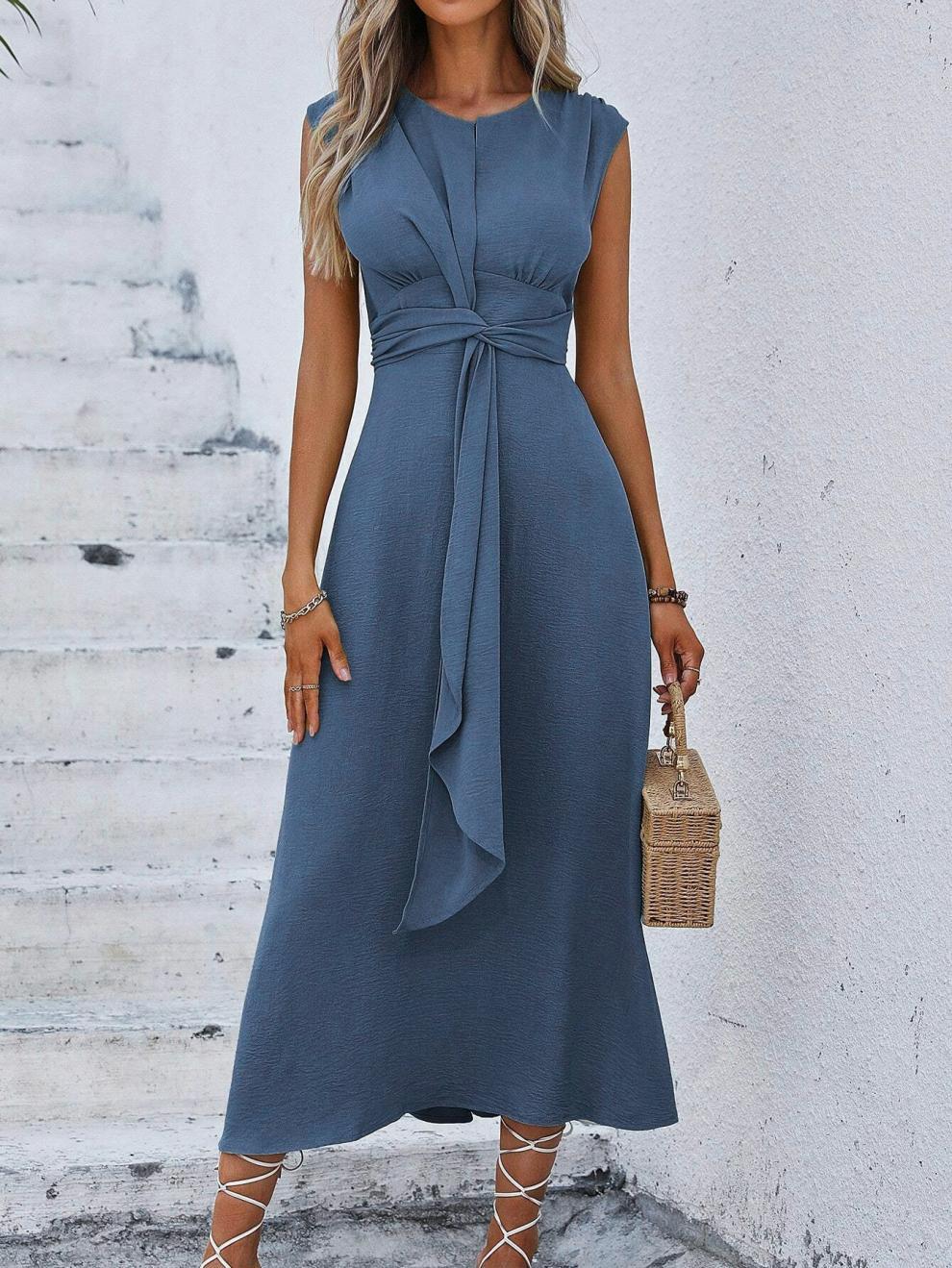 327g Weight Midi Dress Dress Length Type Sleeveless Sleeve Length Sheath Dress Dresses Type Sleeveless Sleeve Type Polyester Fabric Type Elastic Waist Waist Line Holiday Occasion Round Neck Neckline Regular Fit Fit Type Solid Color Pattern Summer Season Women's Gender Streetwear Style Wholesale Women's Streetwear Solid Color Holiday Round Neck Sleeveless Sheath Dress 19