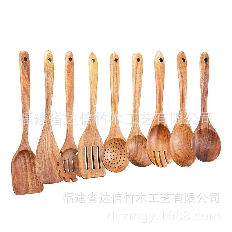 クロスボーダークッキングセット アカシア材キッチン用品 長柄スパチュラ 無垢材スパチュラ スプーンとフォーク ノンスティックキッチン 10点セット|undefined