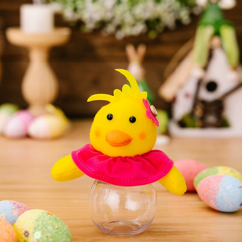 Плюшевый баночный сувенир (B.Duck) — зайчик и утка в прозрачной подарочной коробке, пасхальный подарок