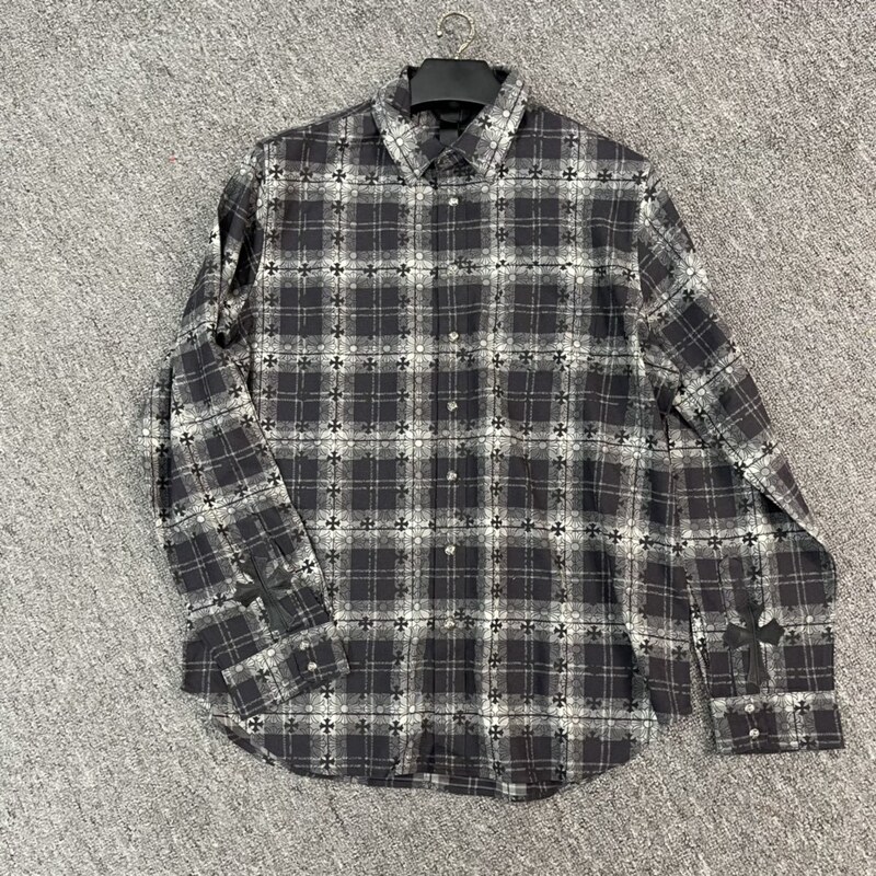 【In Stock Correct Version】Ch Crowe Full Cross Pattern Full Print Plaid Long Sleeve Shirt