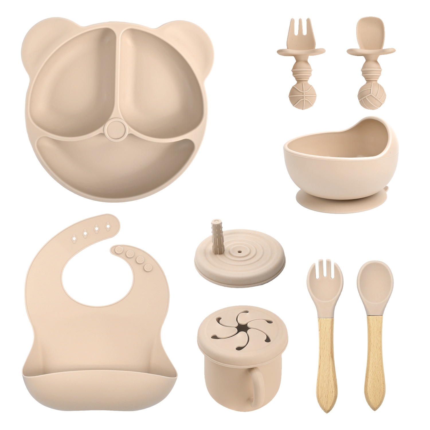 Conjunto de cubiertos de silicona para niños transfronterizos de ocho piezas con cucharas de silicona cucharas cucharas