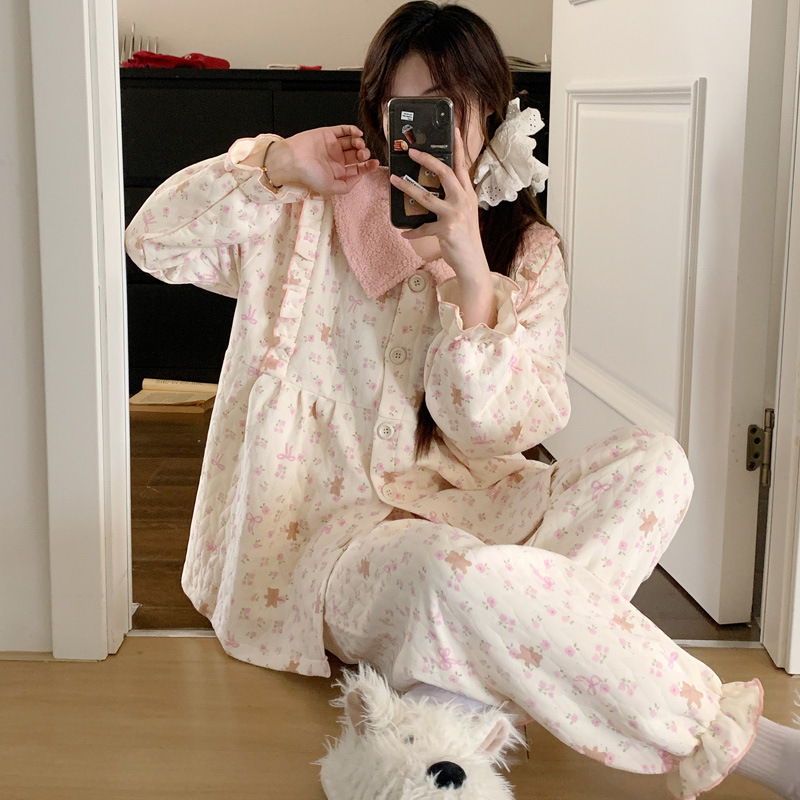 Xiyue Wholesale New Invisible Zipper Interlayer Air Cotton Confinement Clothes 2025 Autumn and Winter Maternity Nursing Pajamas