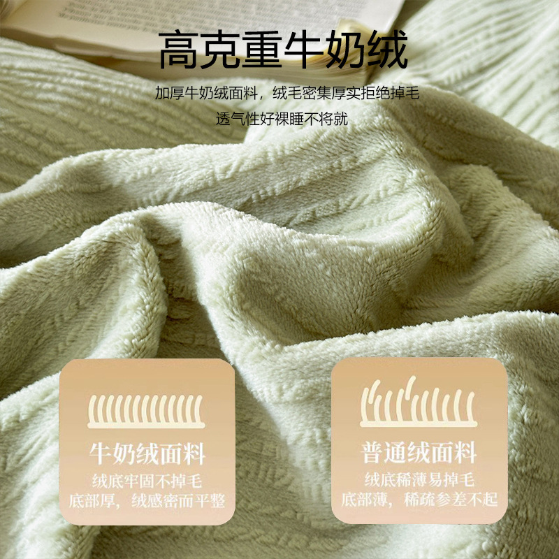 高端加厚牛奶绒雕花绒四件套冬季保暖双面珊瑚绒床单被套床上用品|undefined