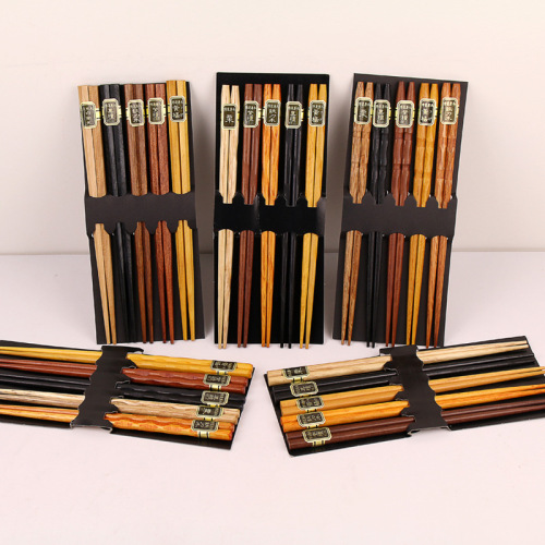 Japanese five-wood chopsticks, pointed wooden chopsticks for home use, 22.5cm, five types of wood, square, hexagonal, braided, tortoiseshell chopsticks