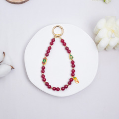 Chinese-style imitation natural stone pendant chain for women, alloy, overnight wealth, auspicious safety clasp, bead necklace, mini gourd phone strap