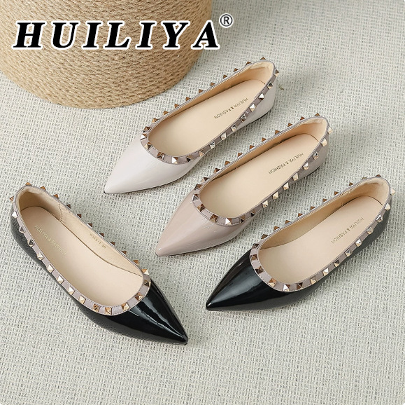 Hui Liya W925-1 Nude-Colored Studded Flat Shoes, Pointed-Toe Women's Shoes, Shallow Mouth, European and American Style, Soft Sole, Low Heel Flats Hui Liya W925-1 Nude-Colored Studded Flat Shoes, Pointed-Toe Women's Shoes, Shallow Mouth, European and American Style, Soft Sole, Low Heel Flats